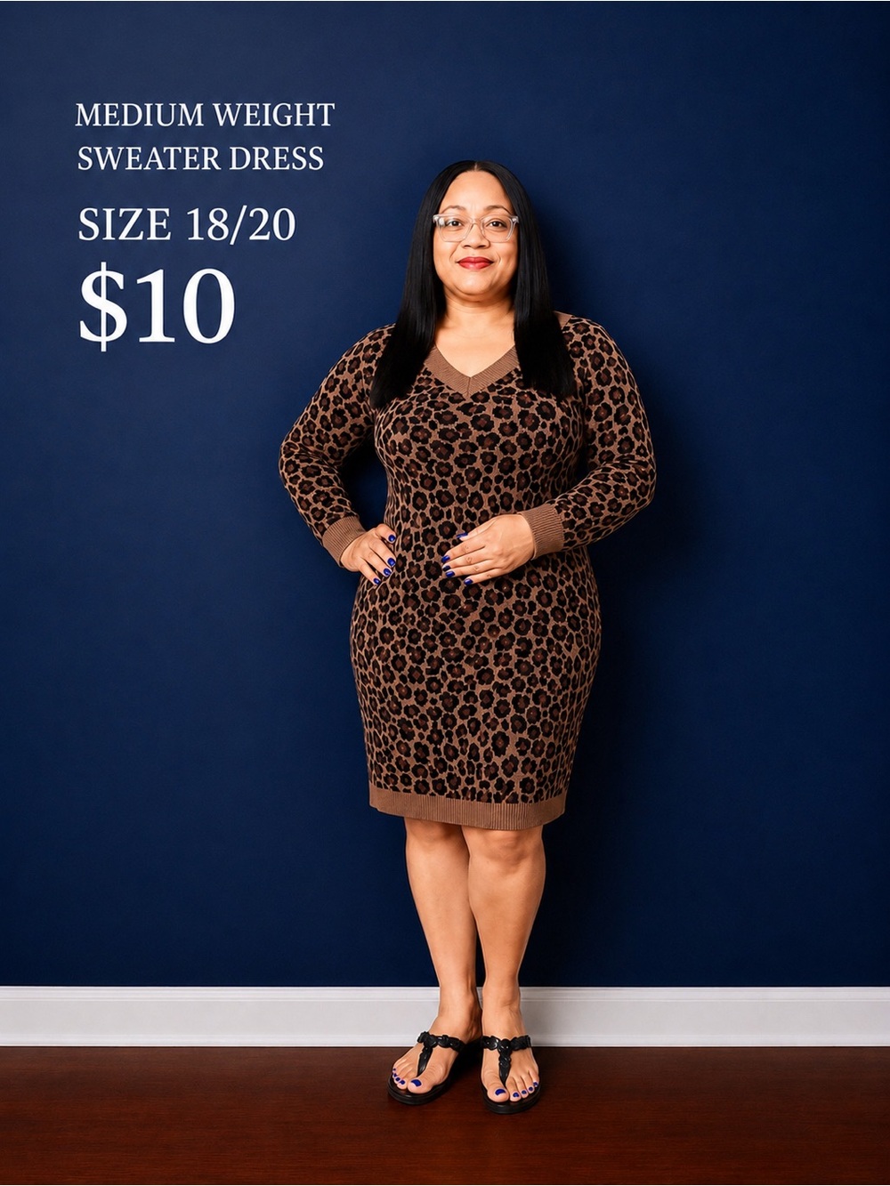 Leopard Print Brown Sweater Dress - Size 18/20